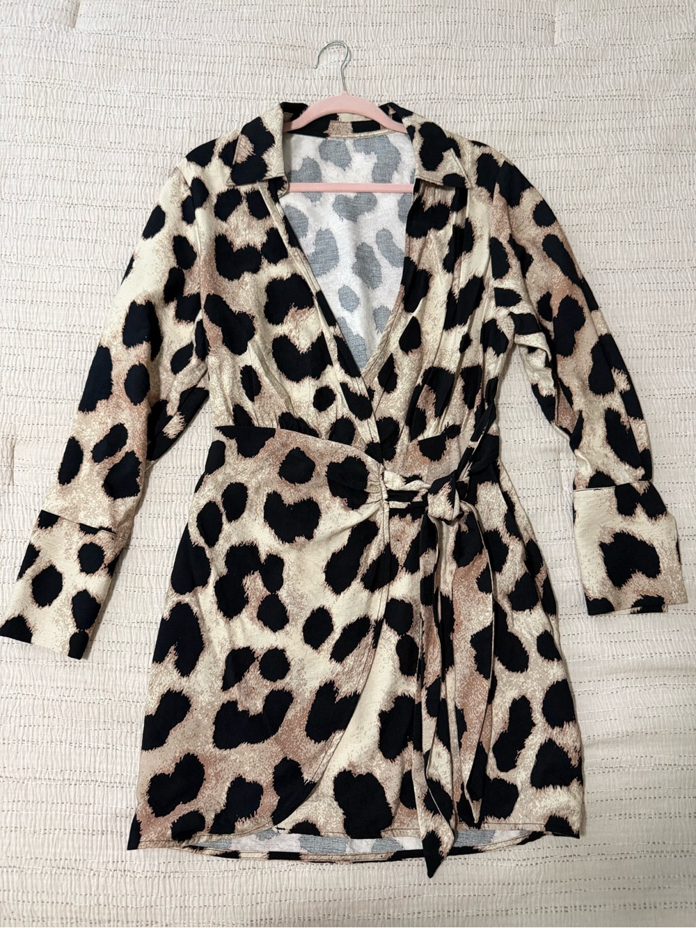 Leopard Print Wrap Romper in Beige and Black